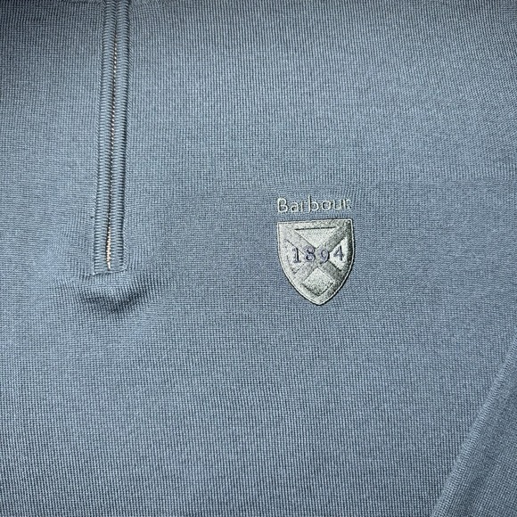 Barbour Quarter Zip Green Wool Sweater Size XL 1804 Crest Long Sleeve Crew Neck - Picture 4 of 12